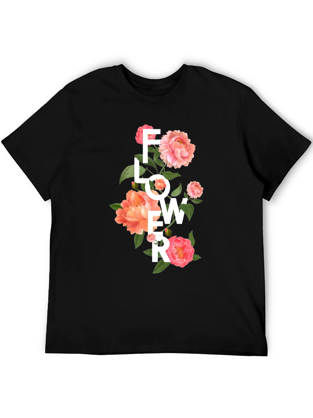 Floral Design Black T-Shirt