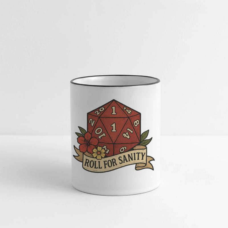 Cute D20 Gaming Die with Floral Banner