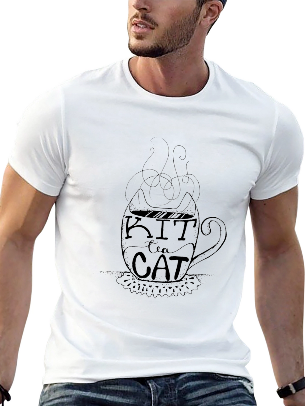 Kit Tea Cat Graphic T-Shirt - Black