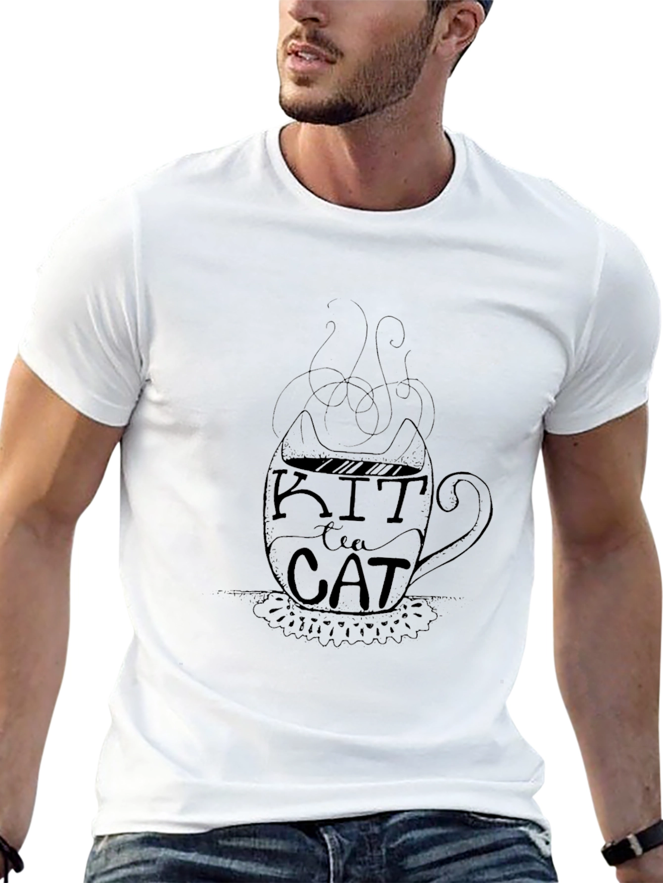 Kit Tea Cat Graphic T-Shirt - Black