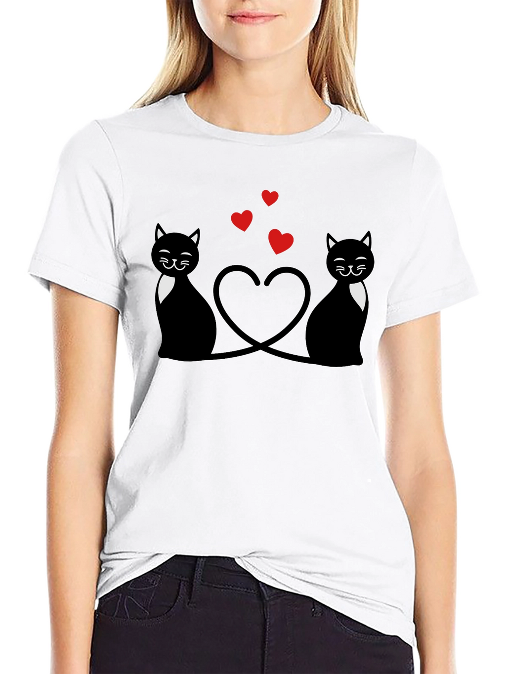 Cute Cats & Hearts Black Graphic Tee