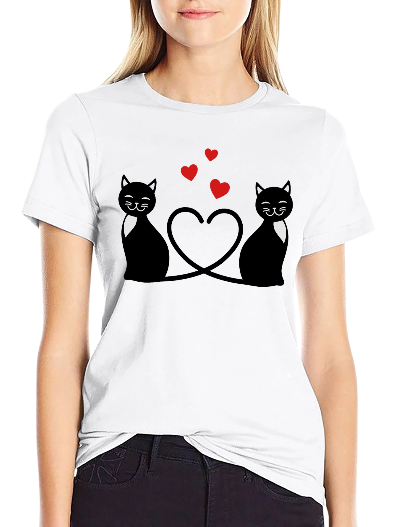 Cute Cats & Hearts Black Graphic Tee