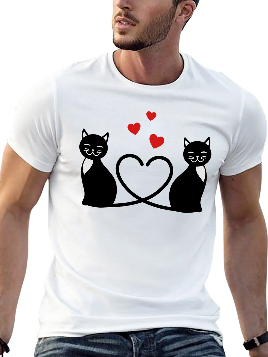 Cute Cats & Hearts Black Graphic Tee