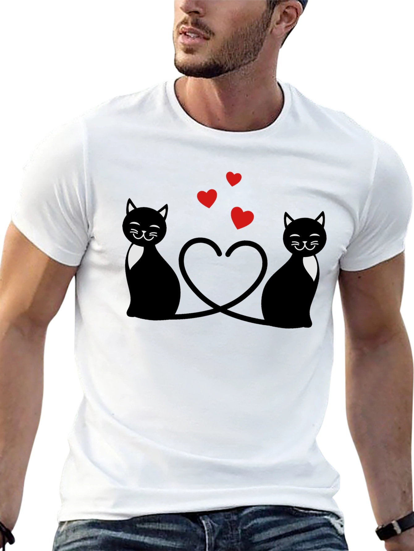 Cute Cats & Hearts Black Graphic Tee