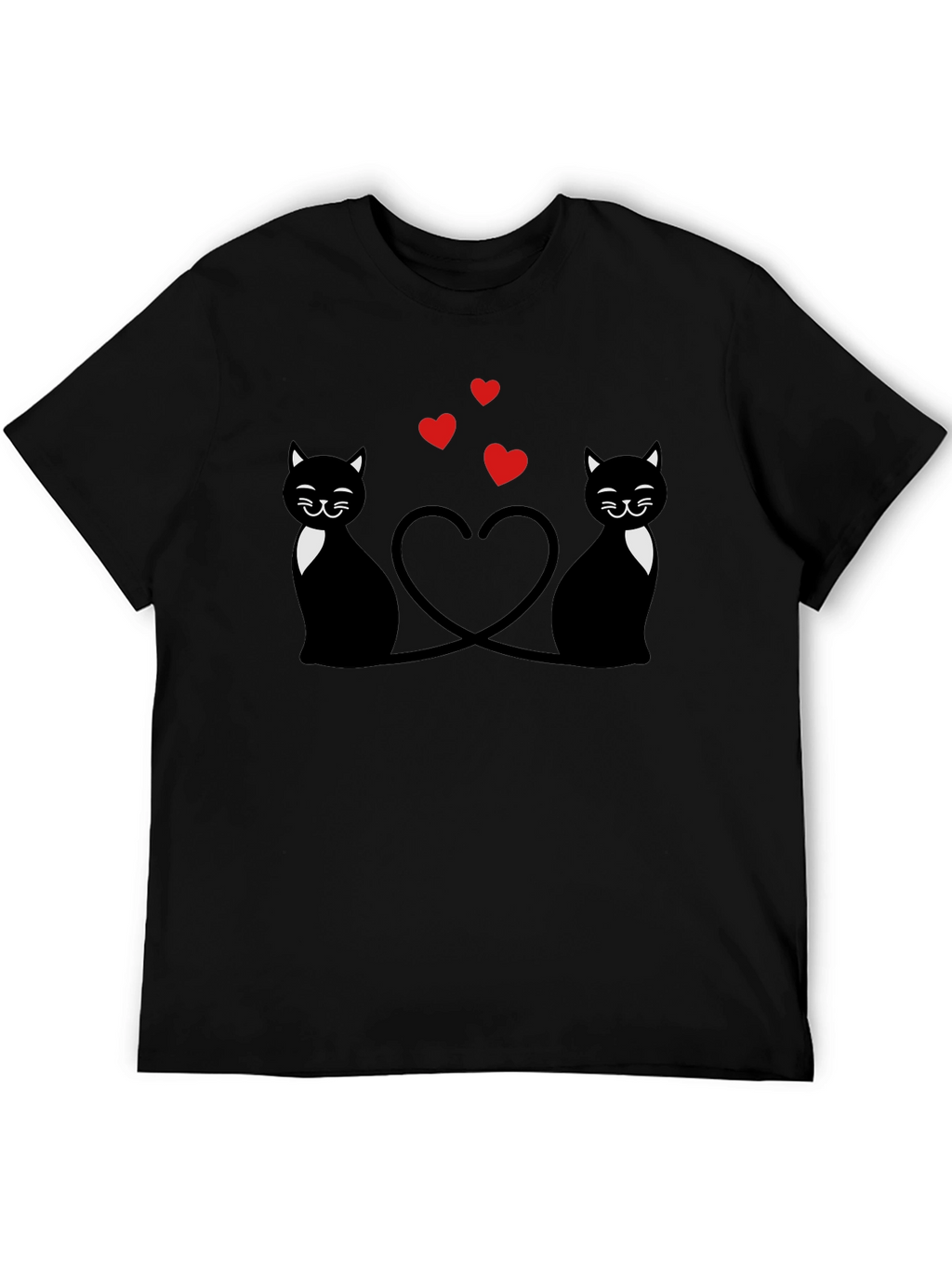 Cute Cats & Hearts Black Graphic Tee