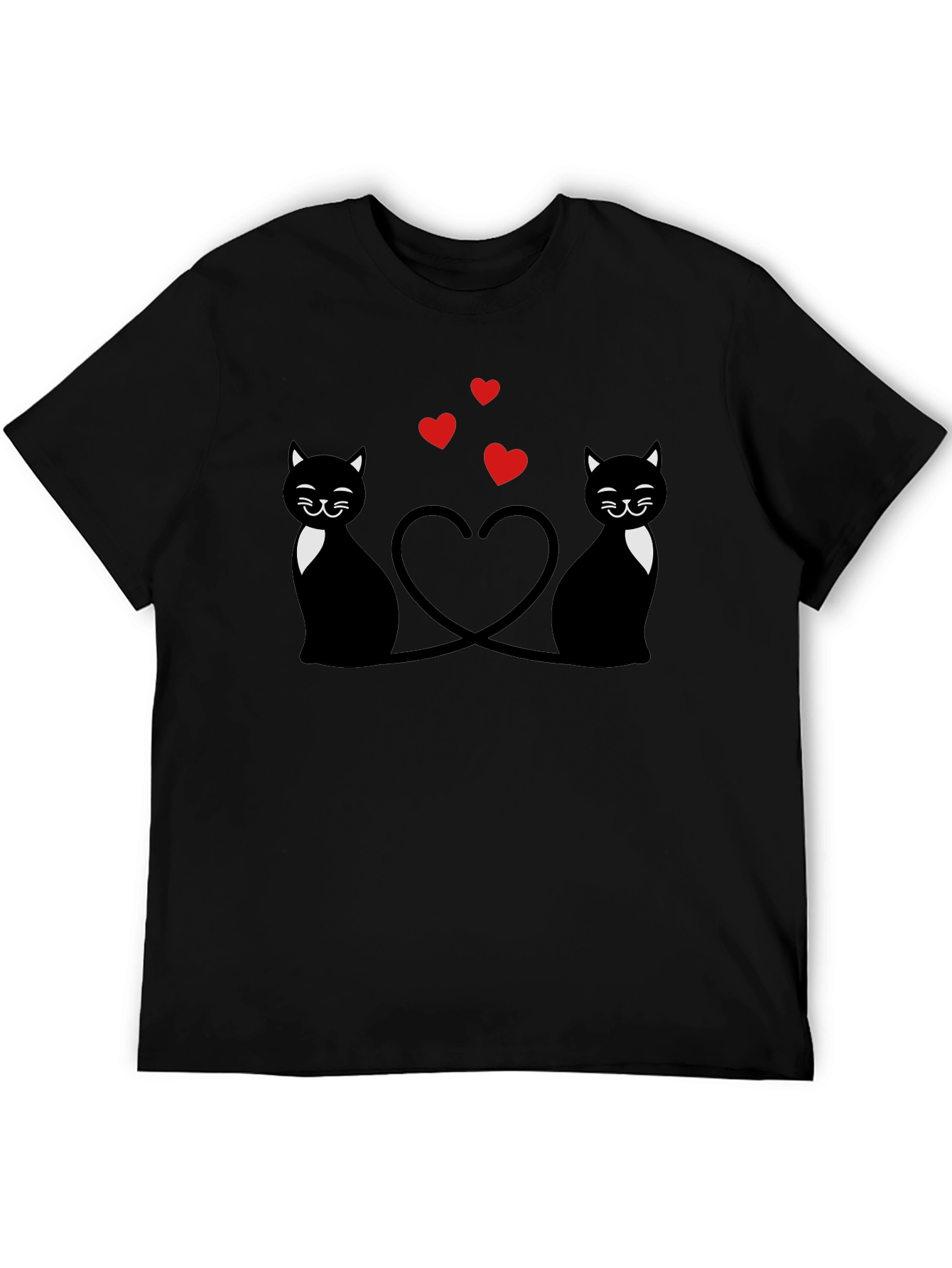 Cute Cats & Hearts Black Graphic Tee