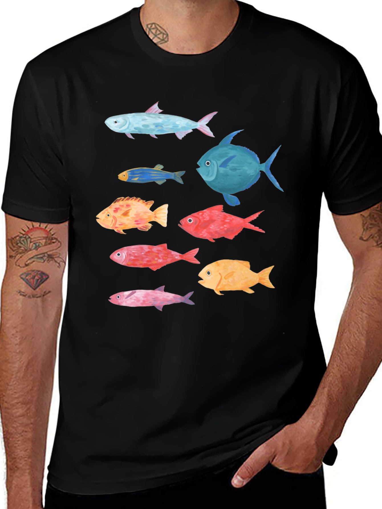 Fish Graphic Tee - Stylish Mens Black T-Shirt