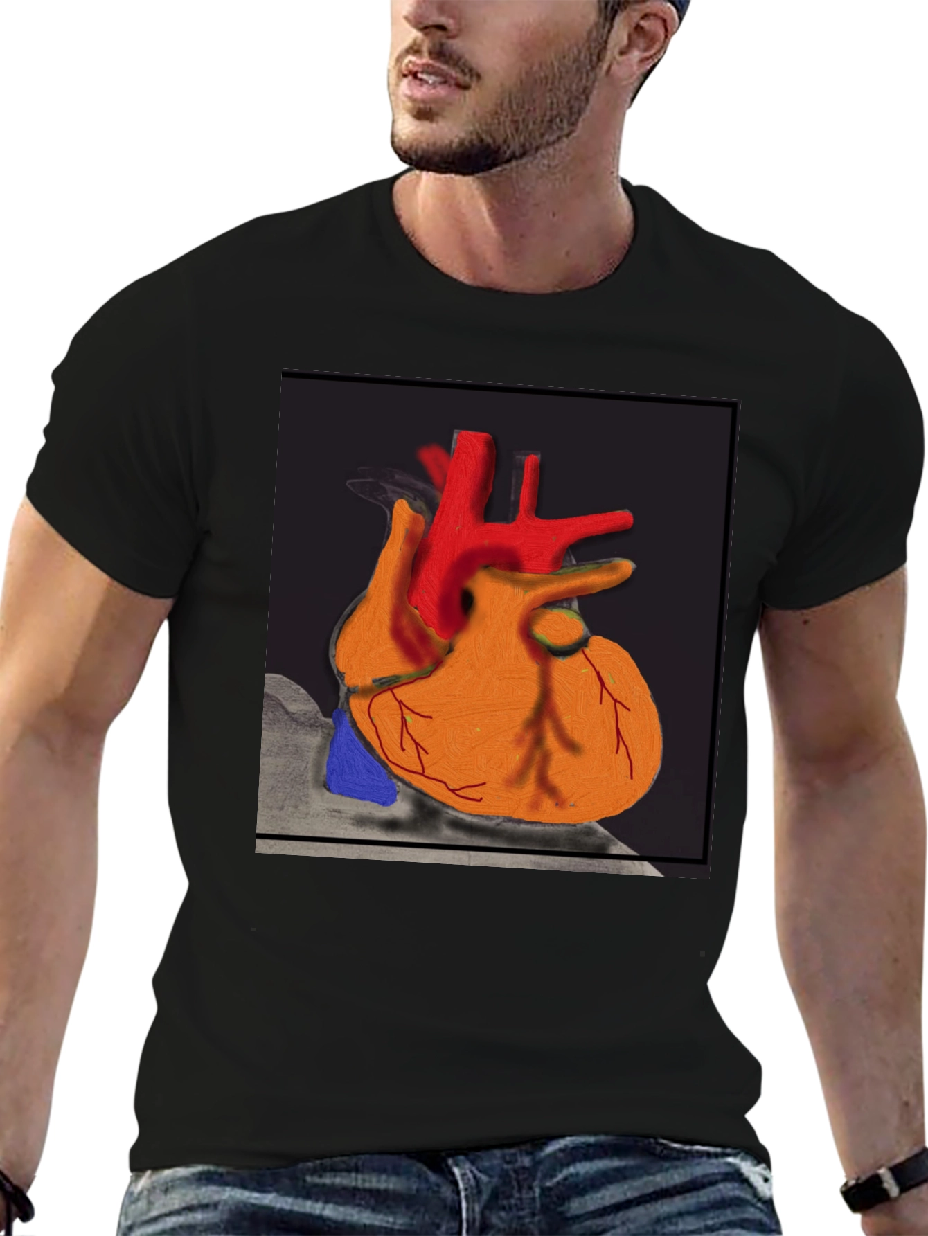 Anatomical Heart Graphic T-Shirt - Black