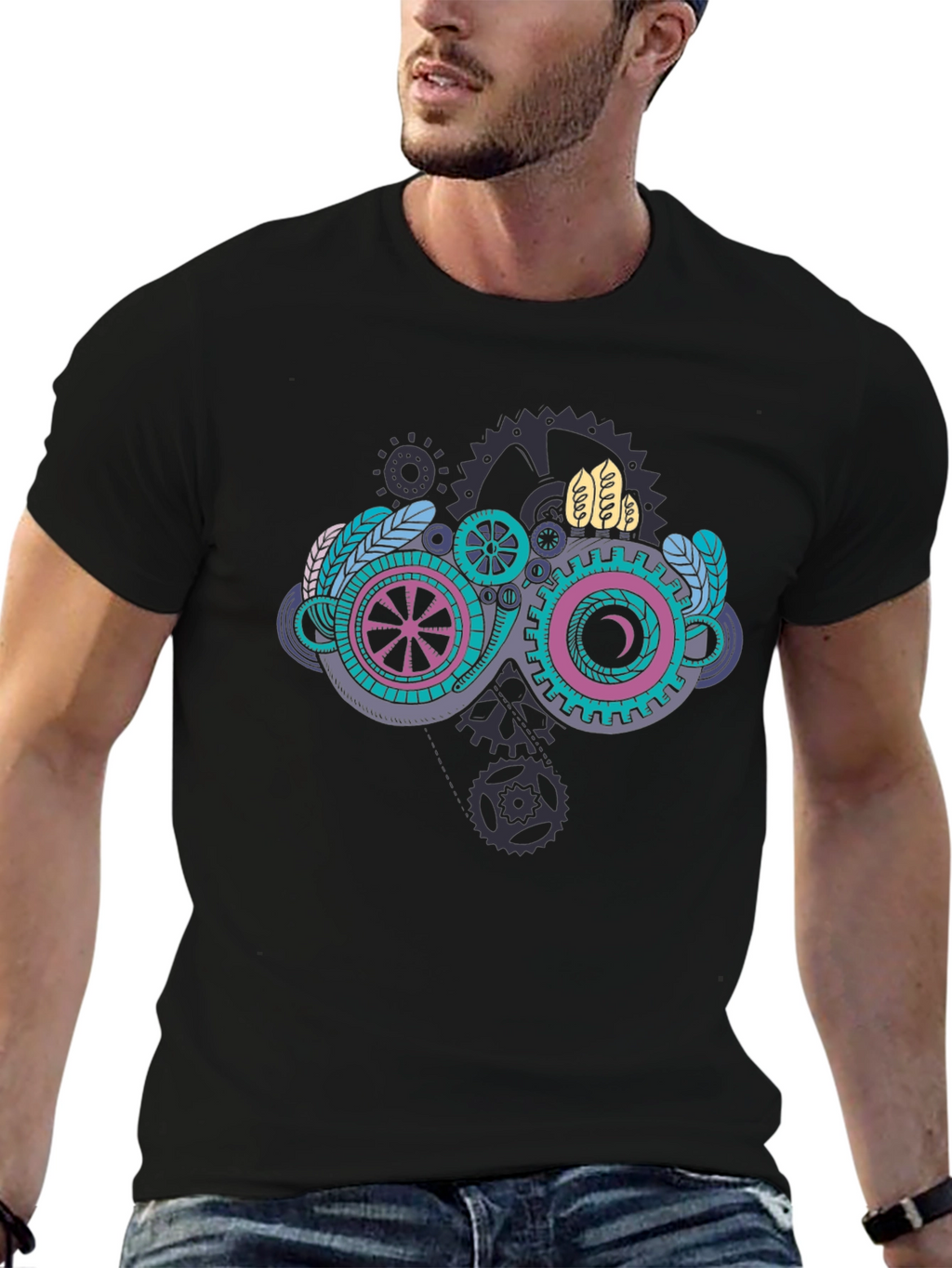 Steampunk Goggles Graphic Black T-Shirt