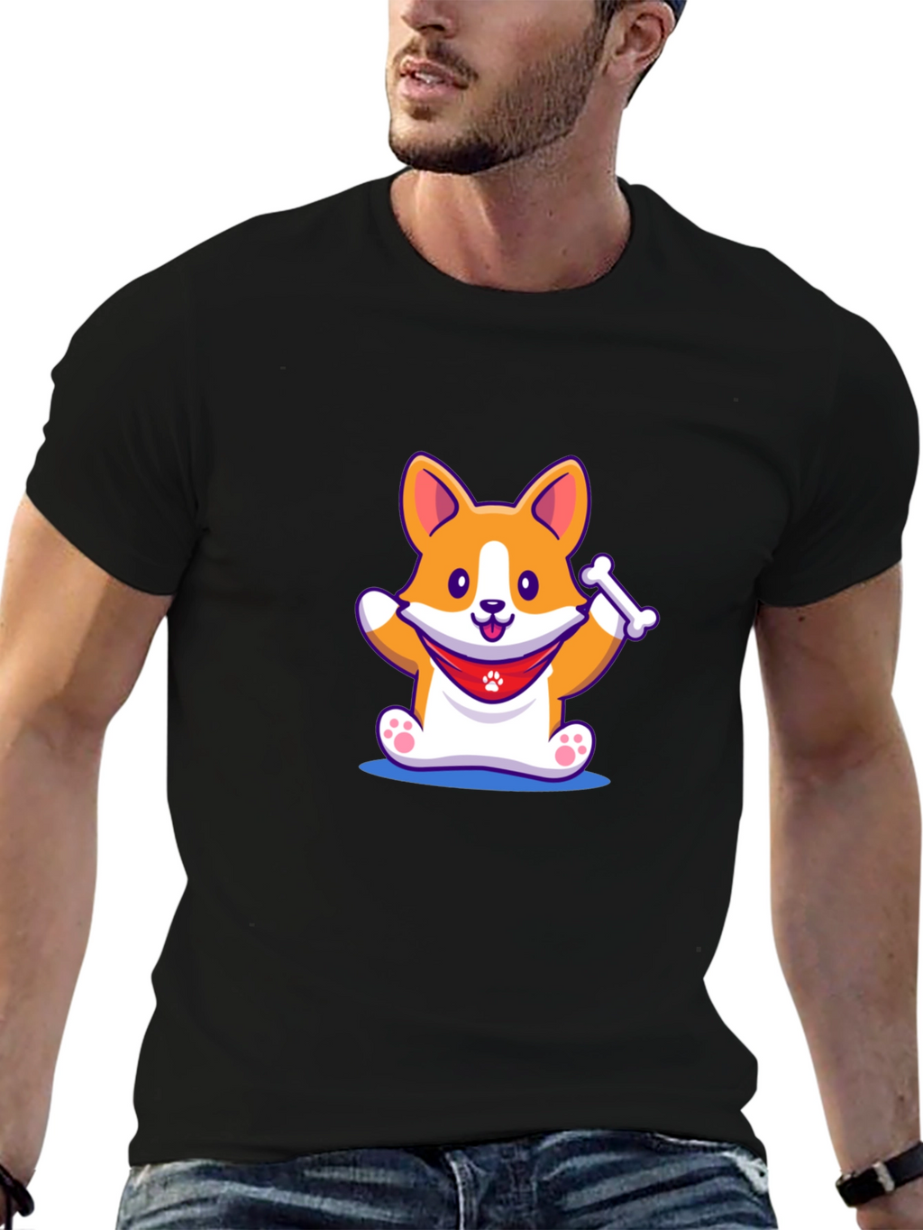 Cute Corgi Dog Black T-Shirt