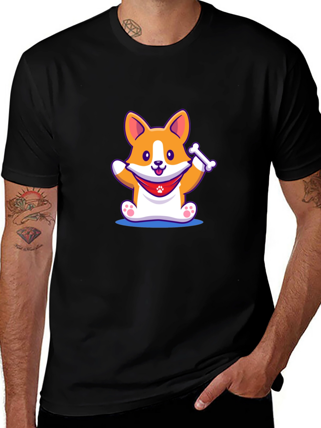 Cute Corgi Dog Black T-Shirt