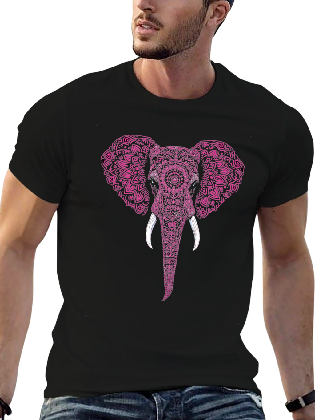 Elephant Mandala Print Mens T-Shirt