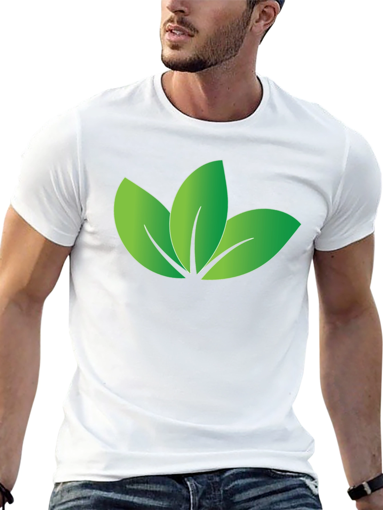 Eco-Friendly Leaf Design Black T-Shirt