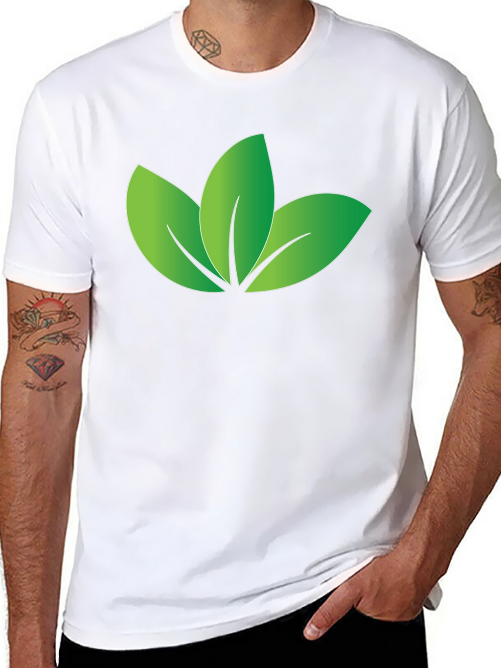Eco-Friendly Leaf Design Black T-Shirt
