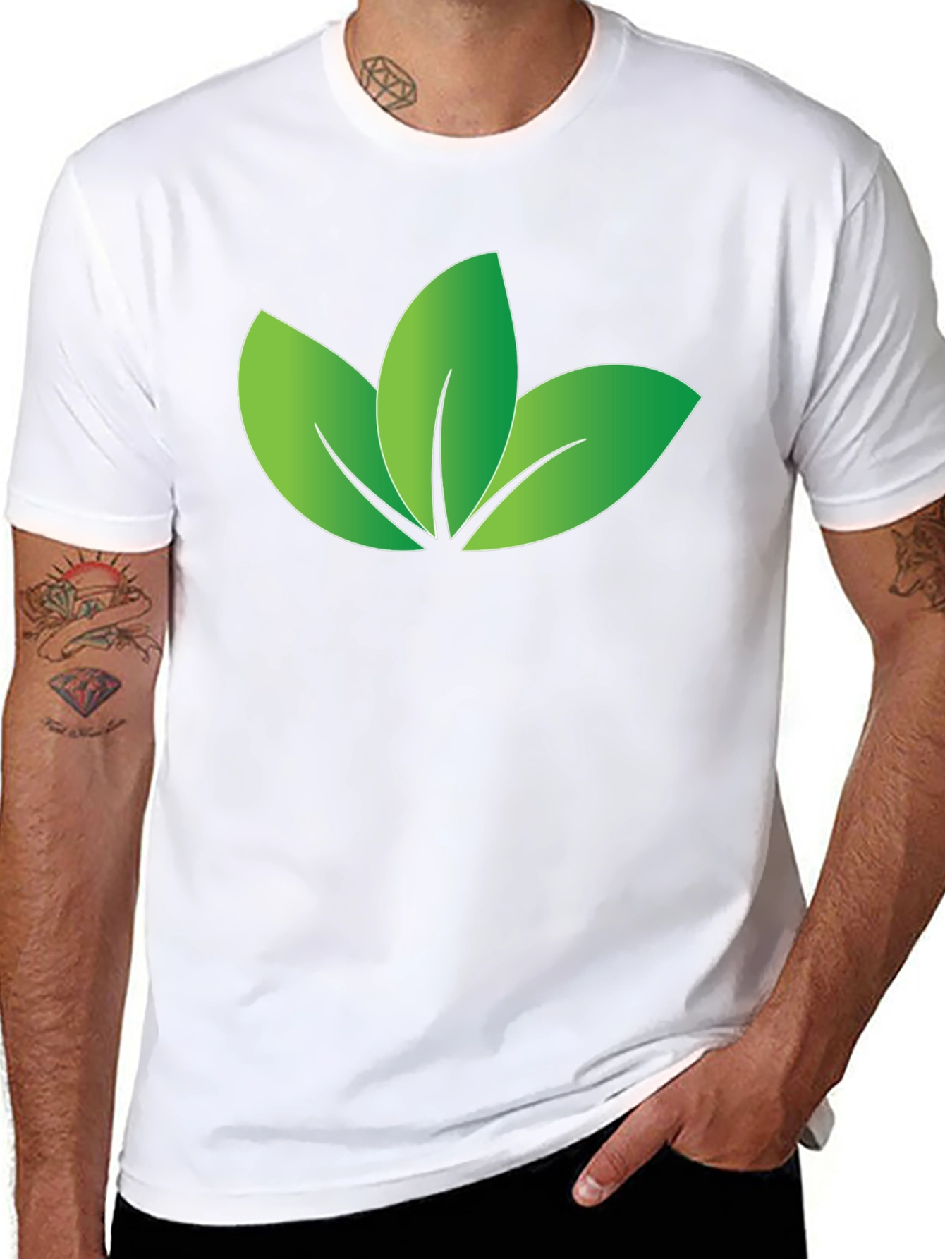 Eco-Friendly Leaf Design Black T-Shirt