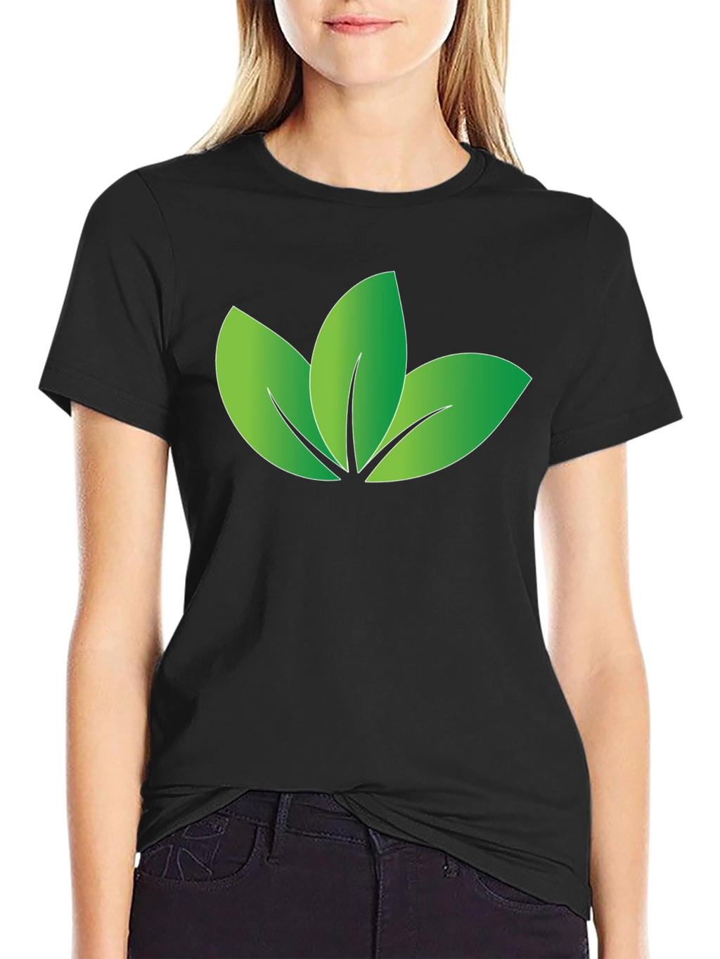 Eco-Friendly Leaf Design Black T-Shirt