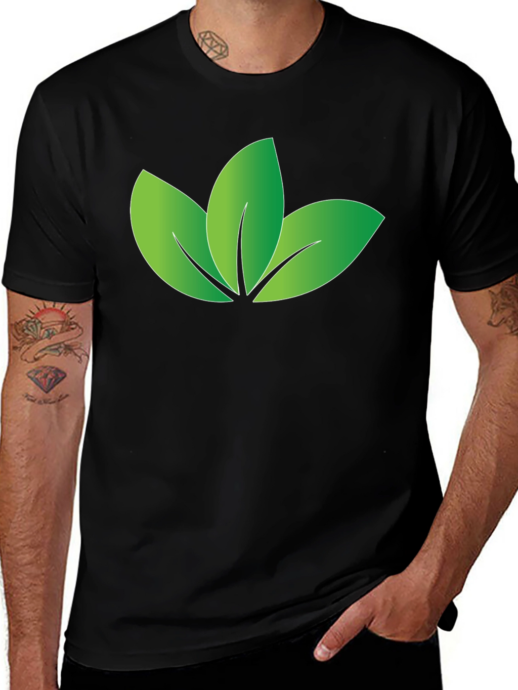 Eco-Friendly Leaf Design Black T-Shirt