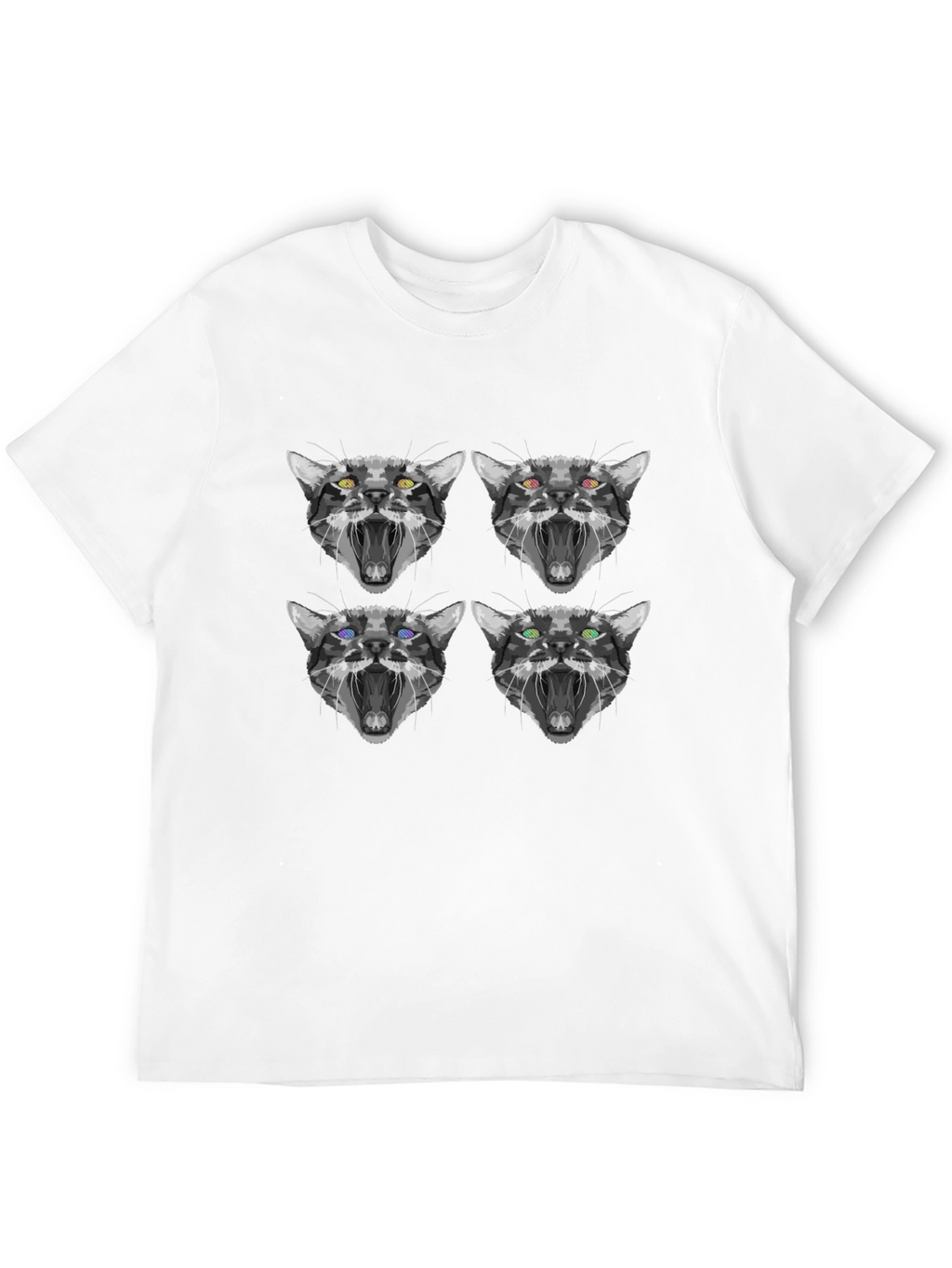 Abstract Cat Face Print Black T-Shirt