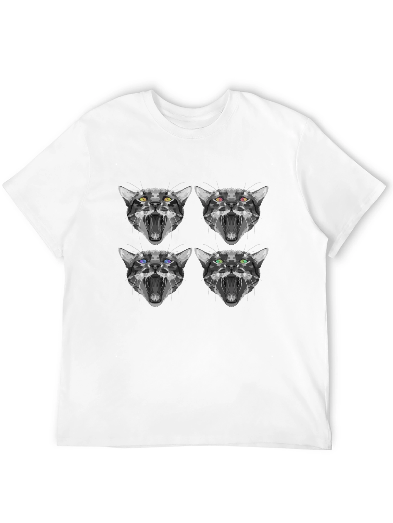 Abstract Cat Face Print Black T-Shirt