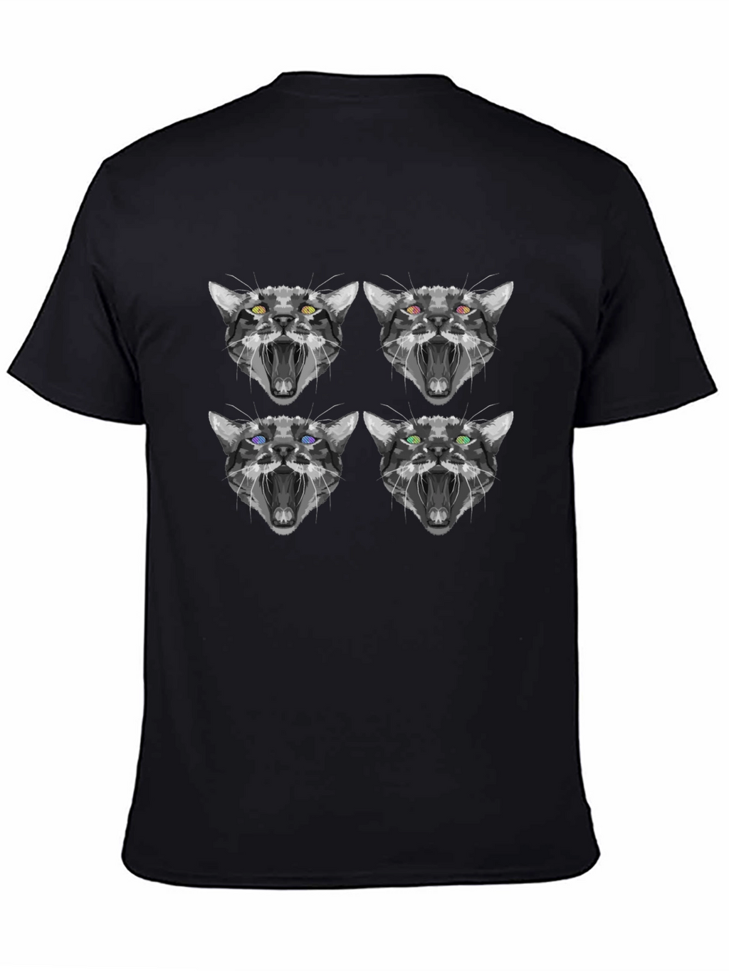 Abstract Cat Face Print Black T-Shirt