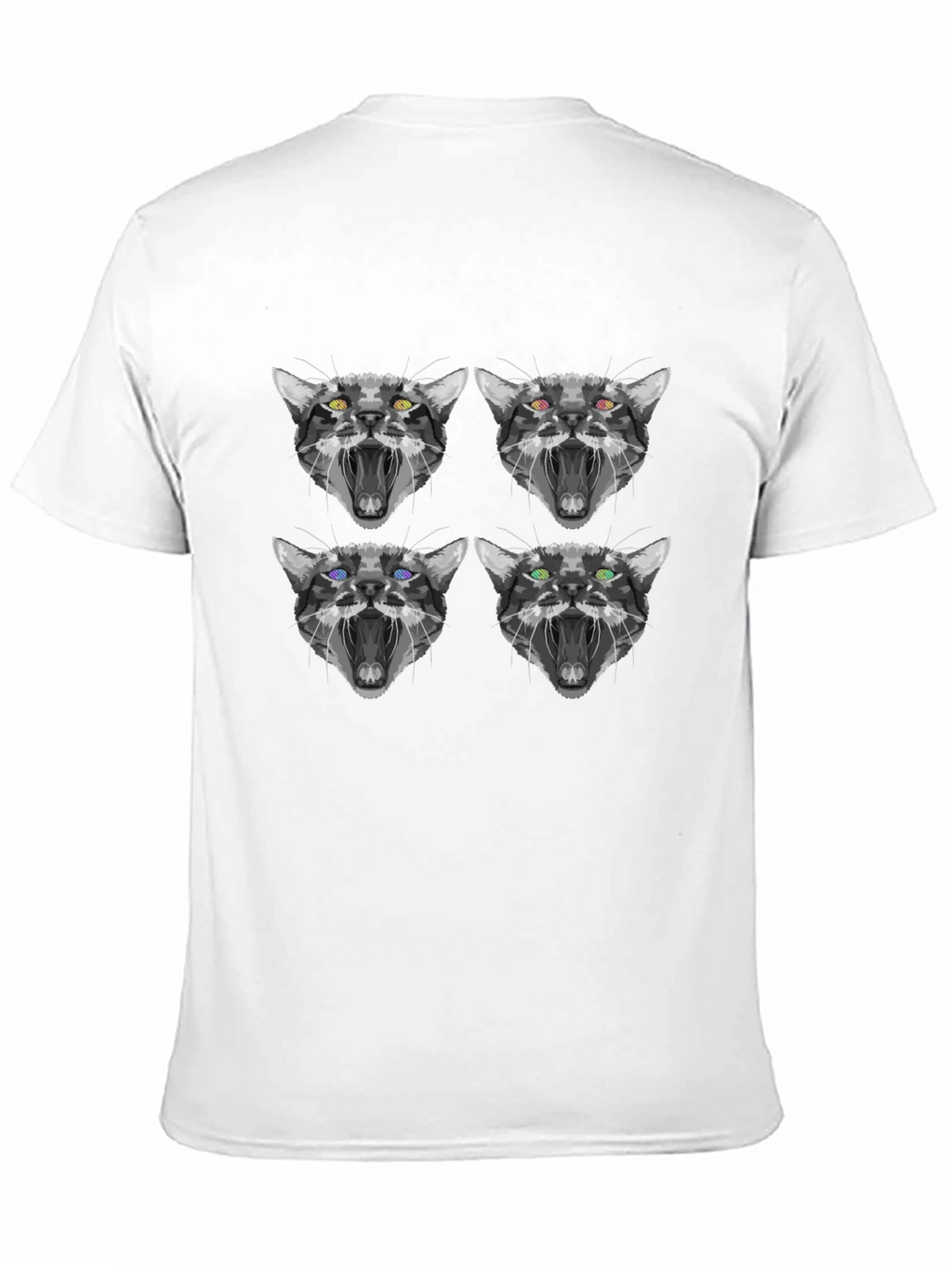 Abstract Cat Face Print Black T-Shirt