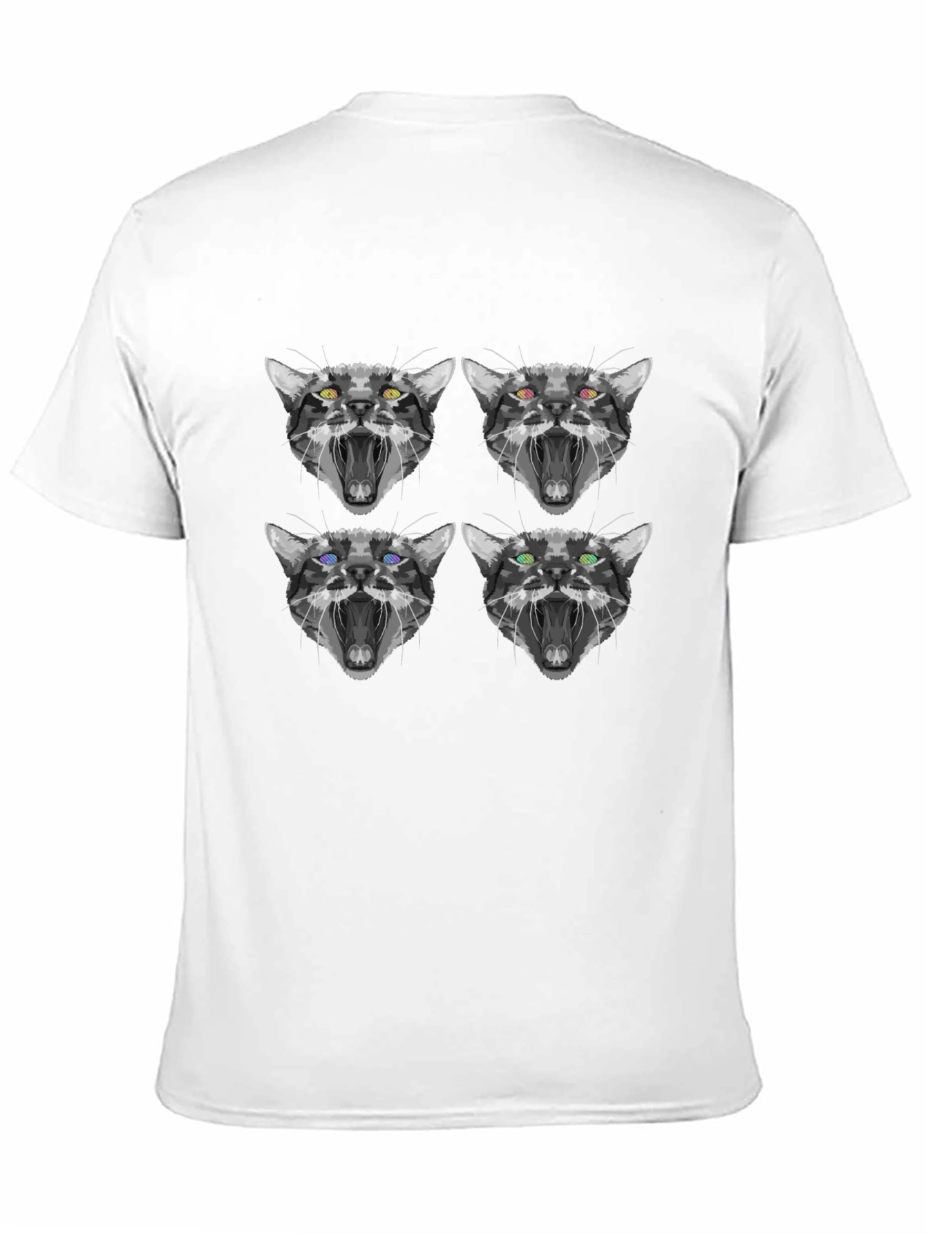 Abstract Cat Face Print Black T-Shirt