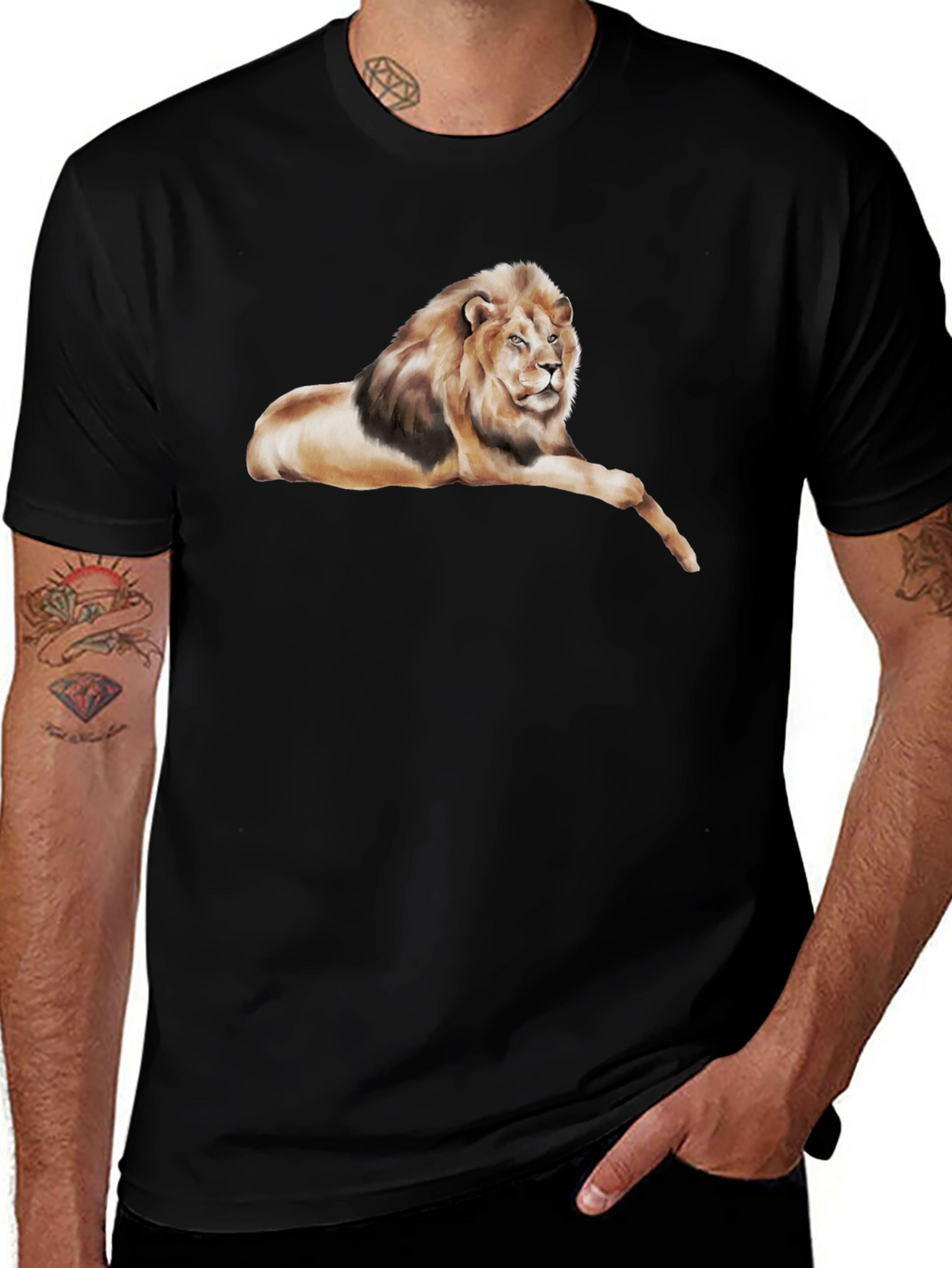 Lion Graphic Tee - Black Cotton T-Shirt