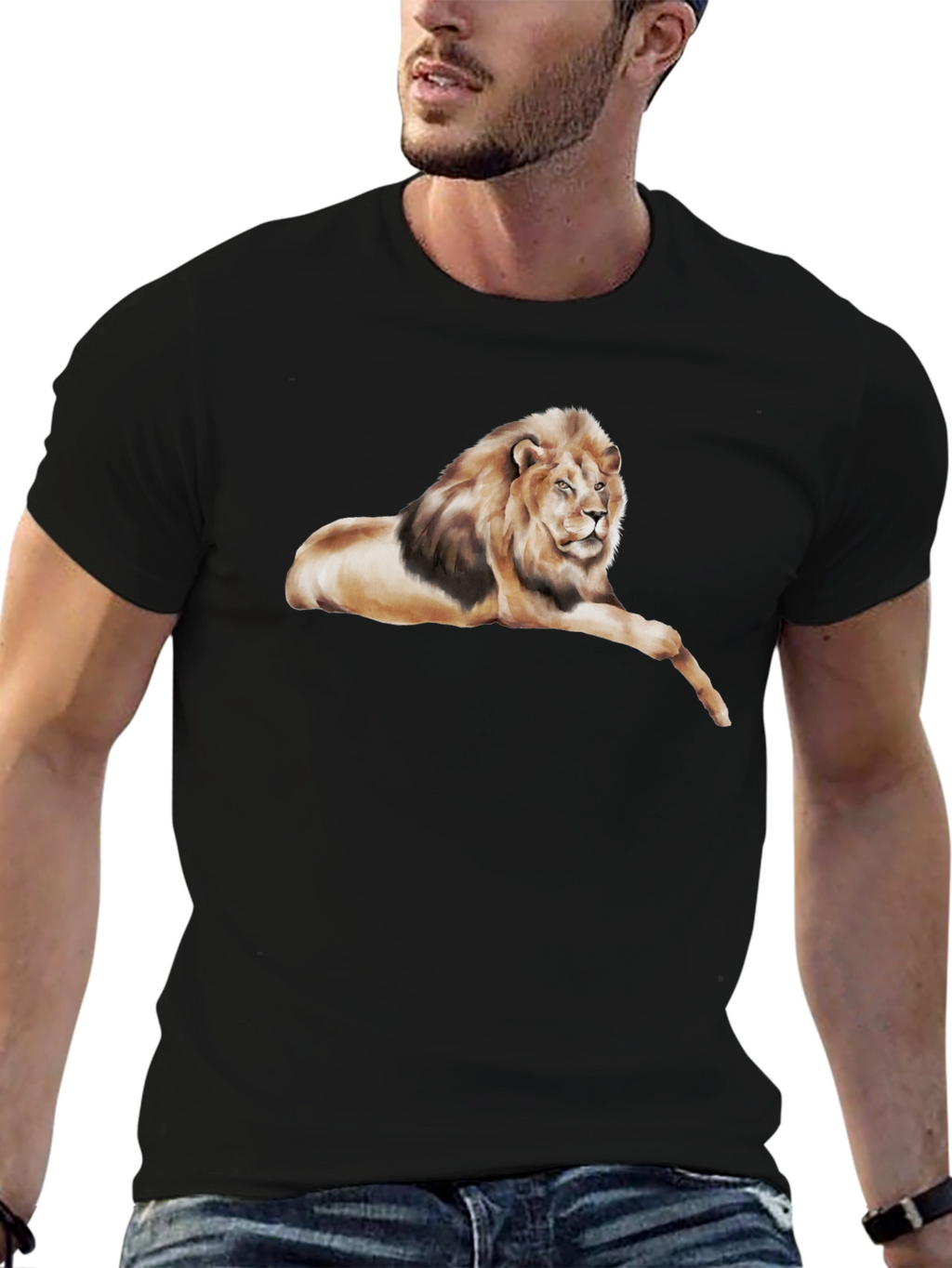 Lion Graphic Tee - Black Cotton T-Shirt