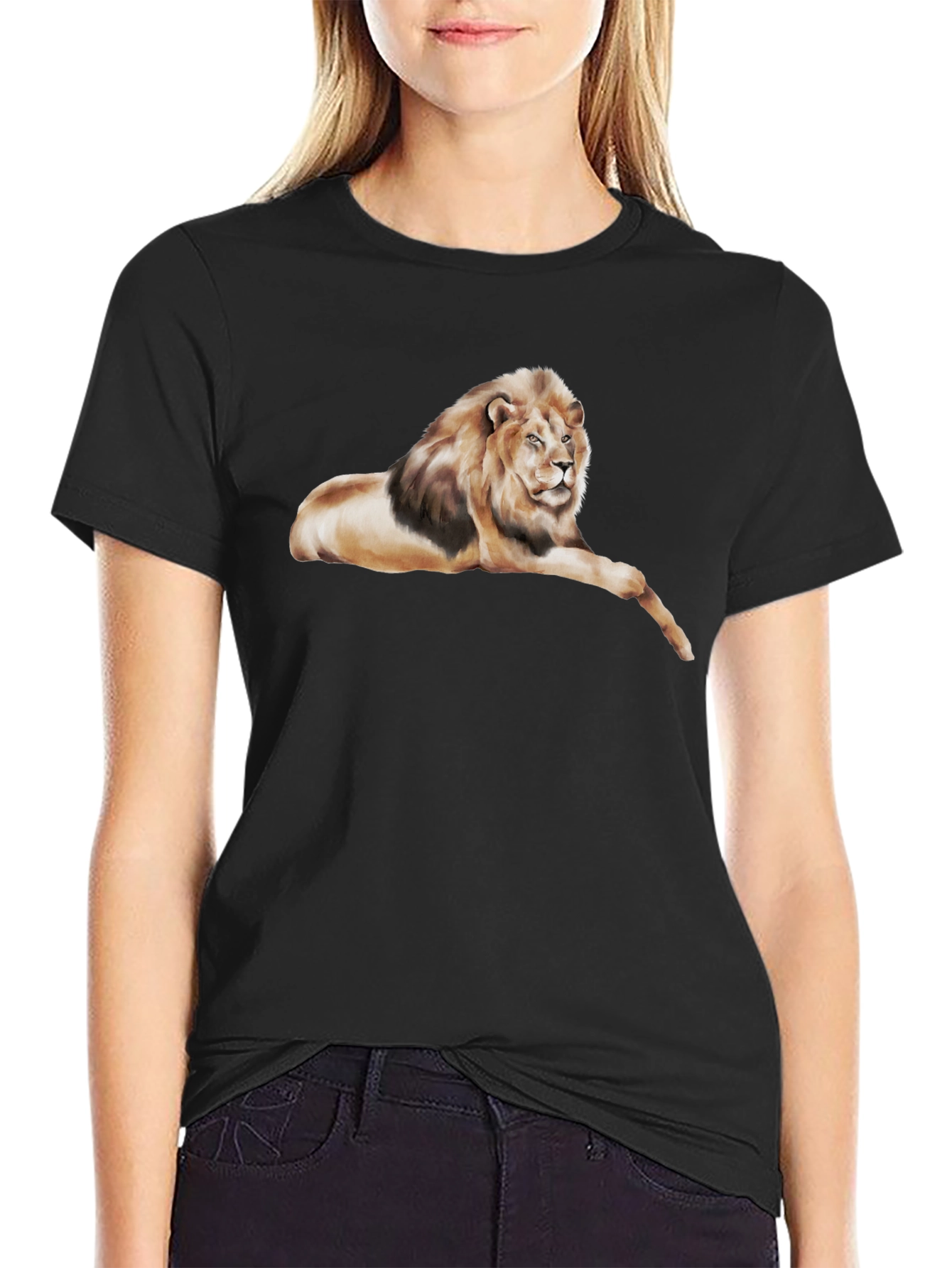 Lion Graphic Tee - Black Cotton T-Shirt
