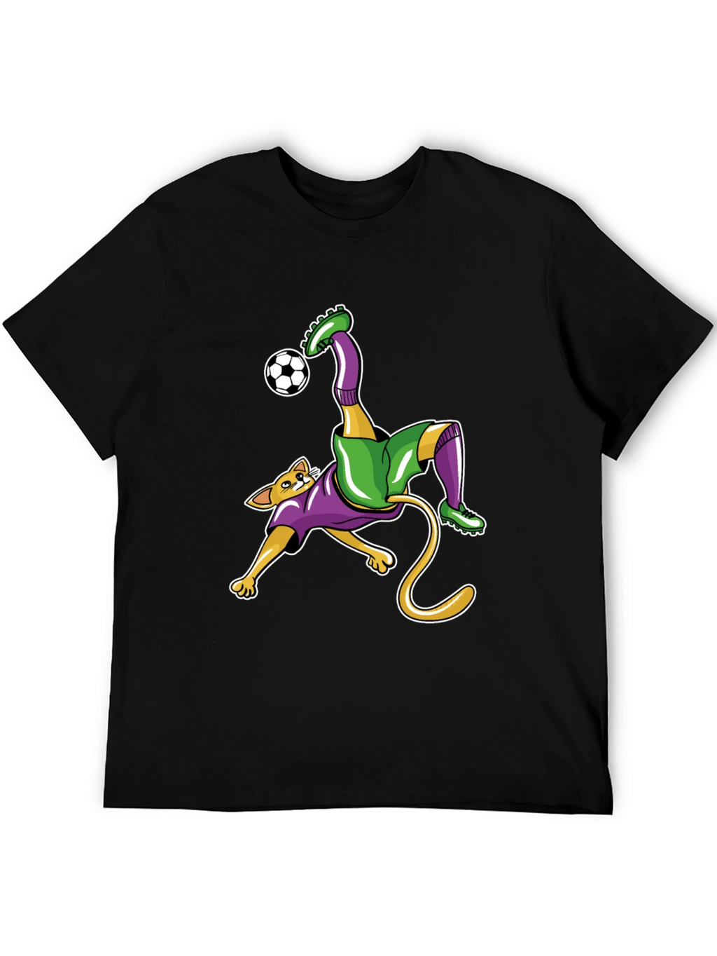 Cat Soccer Player Graphic Tee - Black