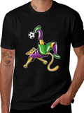 Cat Soccer Player Graphic Tee - Black