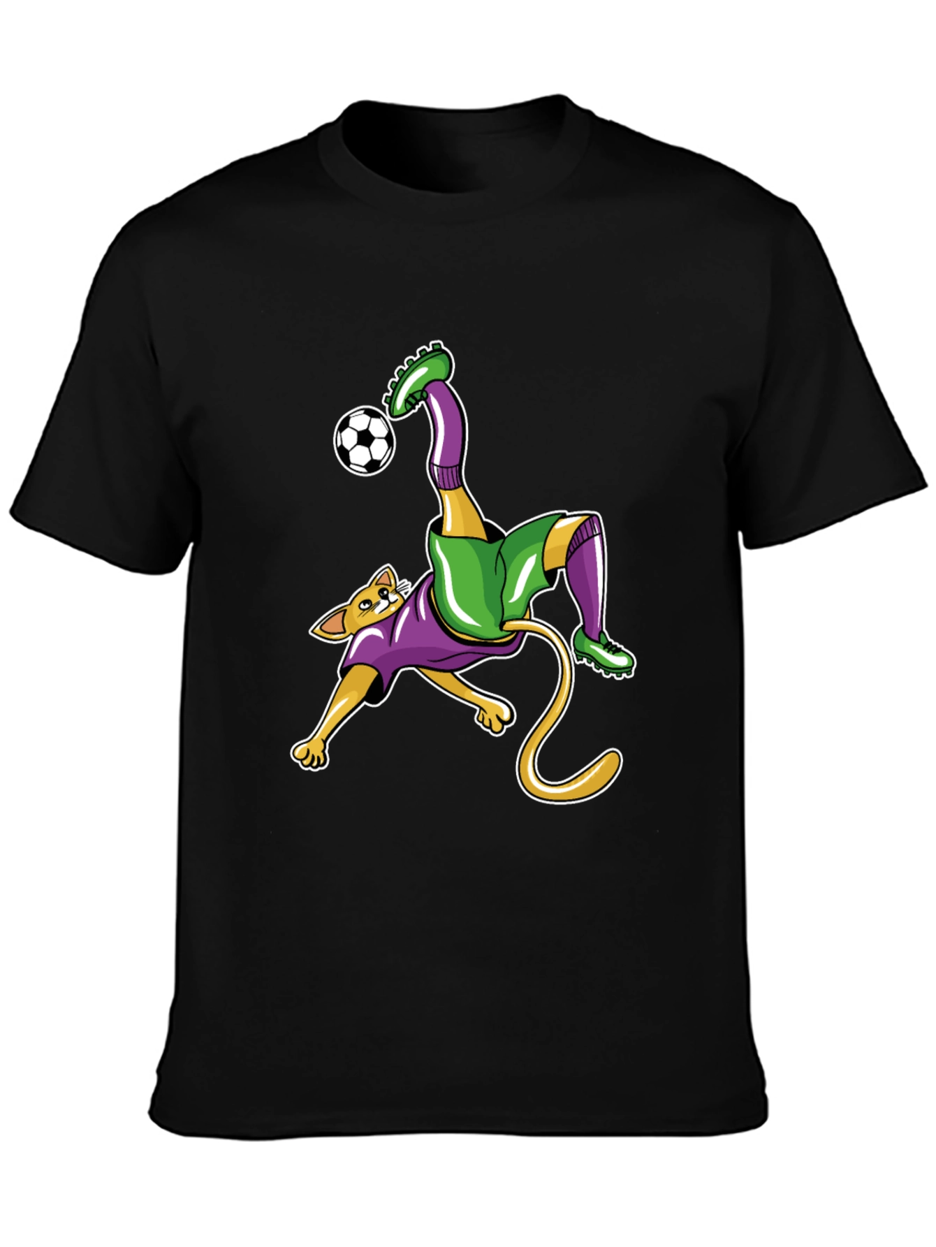 Cat Soccer Player Graphic Tee - Black