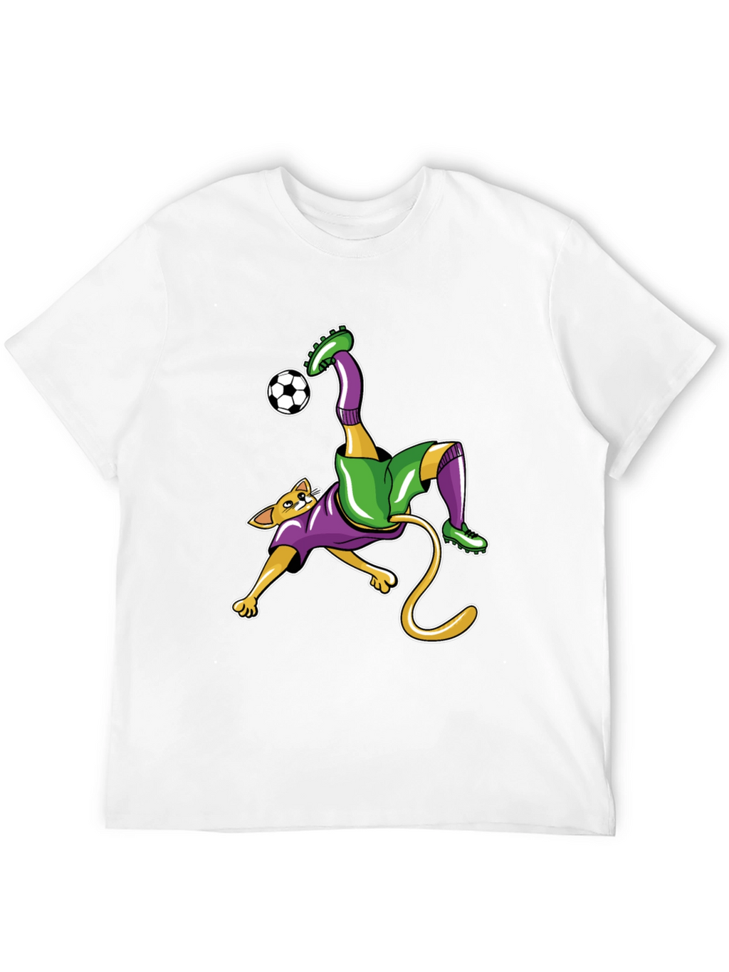 Cat Soccer Player Graphic Tee - Black