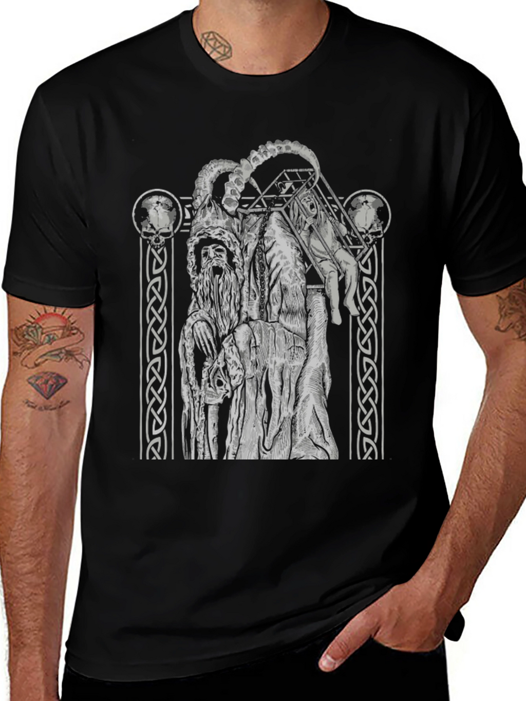 Black Graphic Tee - Horned Figure