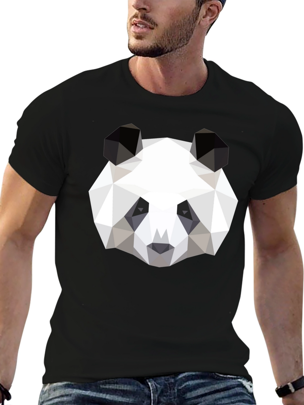 Geometric Panda Graphic Black T-Shirt