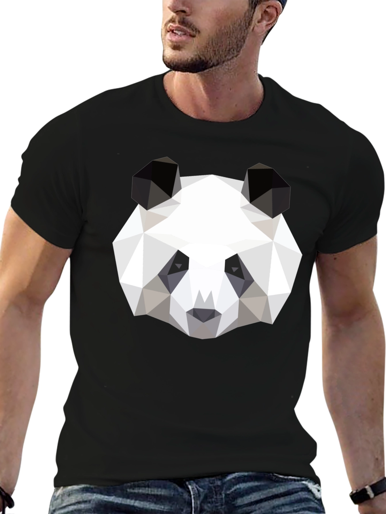 Geometric Panda Graphic Black T-Shirt
