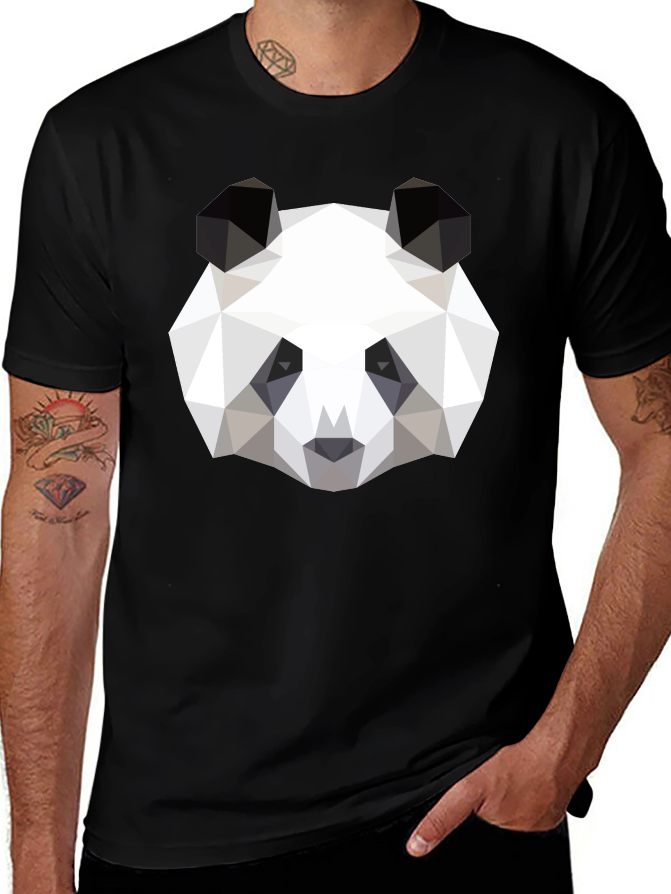 Geometric Panda Graphic Black T-Shirt