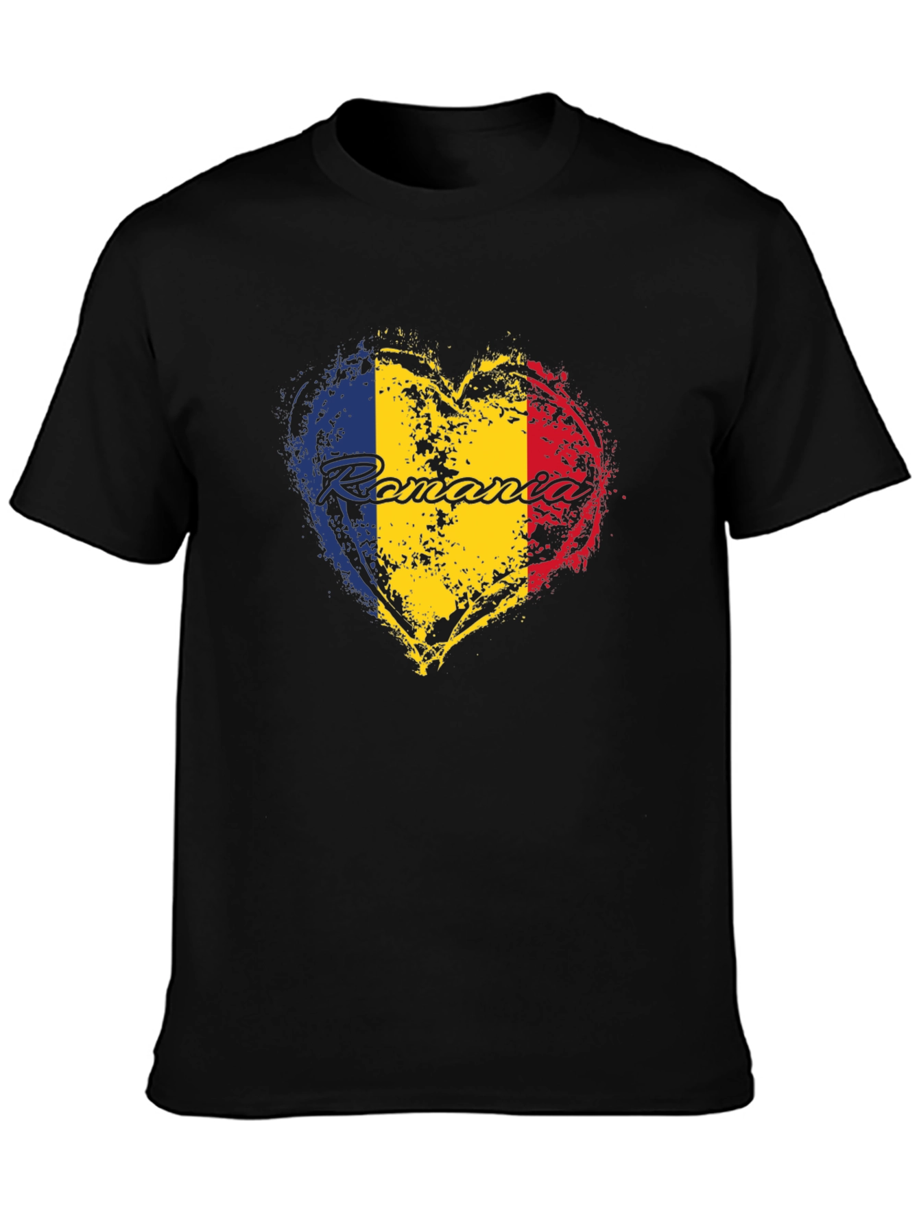 Romania Flag Heart T-Shirt - Black