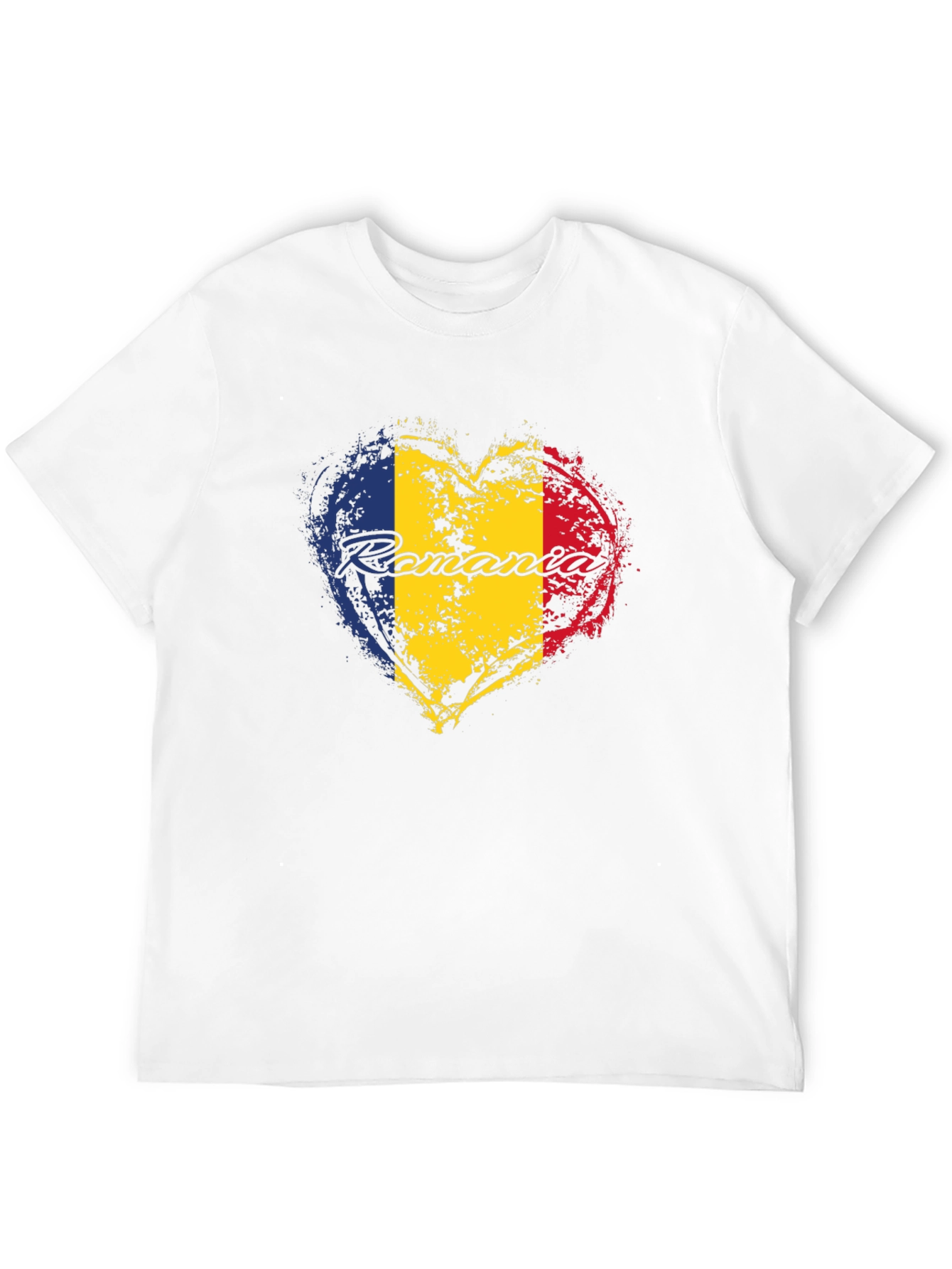 Romania Flag Heart T-Shirt - Black