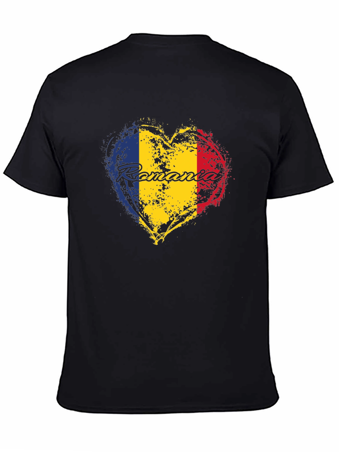Romania Flag Heart T-Shirt - Black