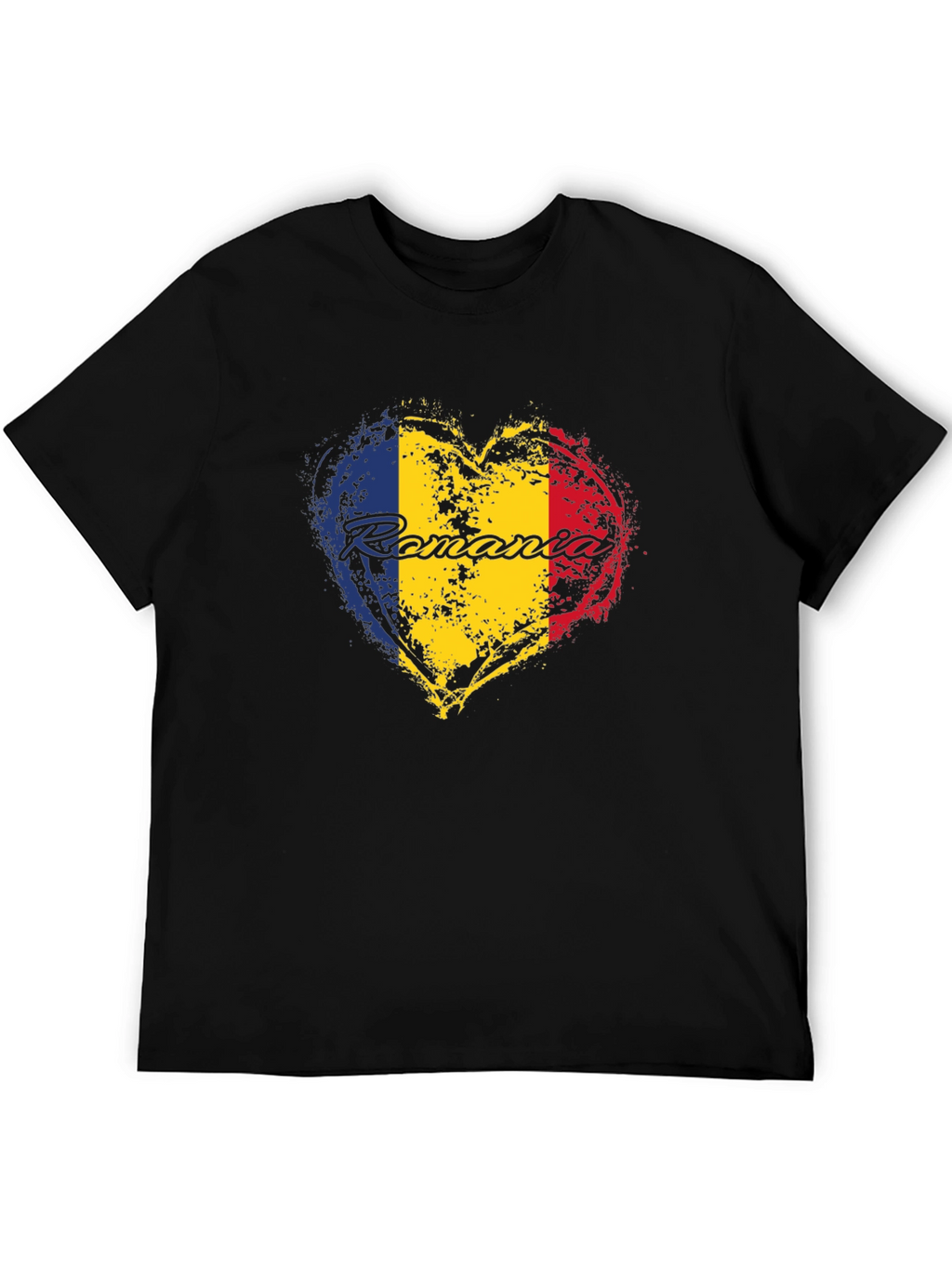 Romania Flag Heart T-Shirt - Black