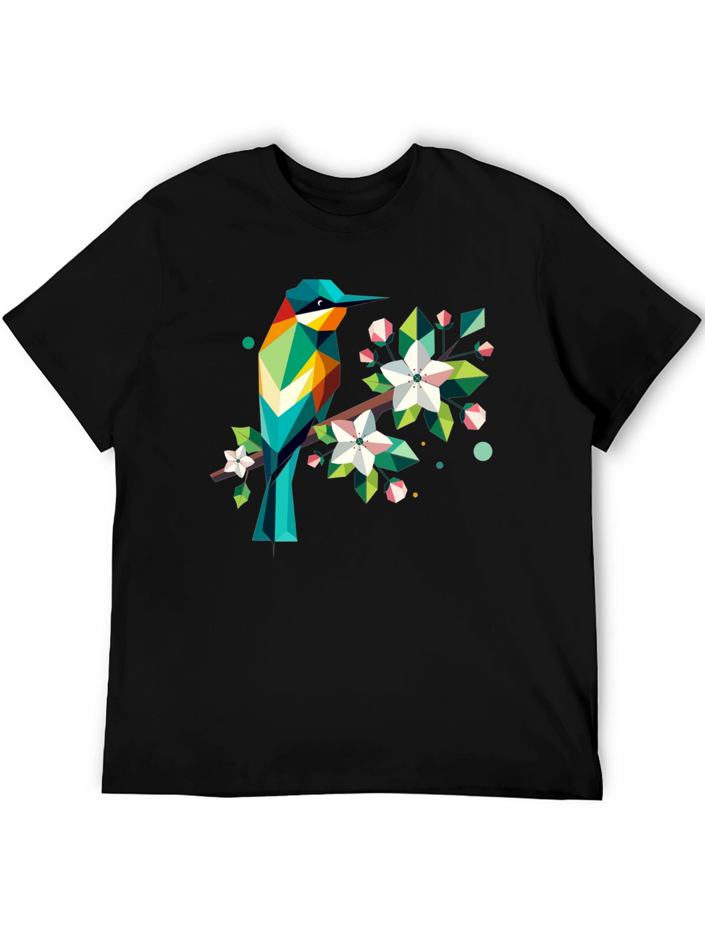 Geometric Bird Print Black T-Shirt