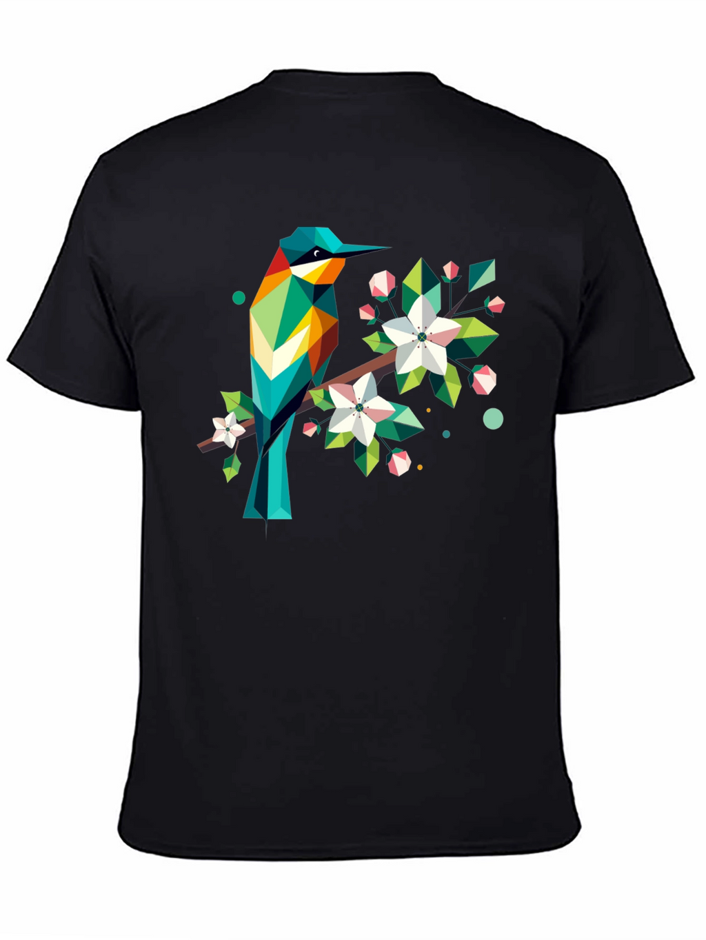 Geometric Bird Print Black T-Shirt