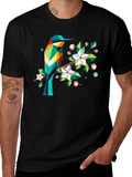 Geometric Bird Print Black T-Shirt