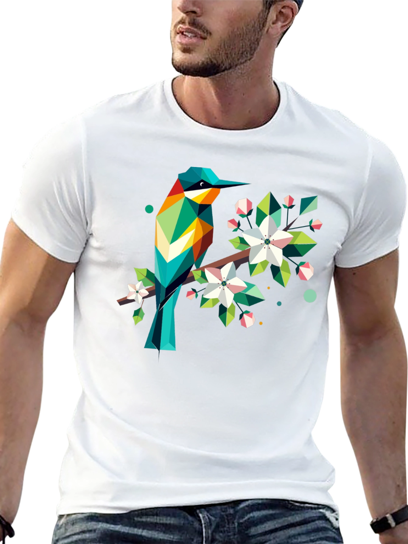 Geometric Bird Print Black T-Shirt