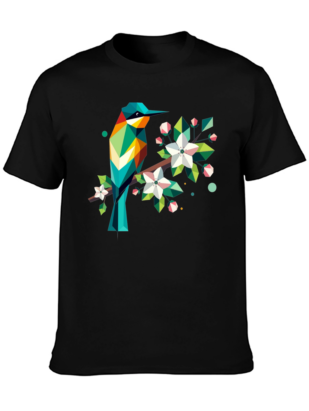 Geometric Bird Print Black T-Shirt