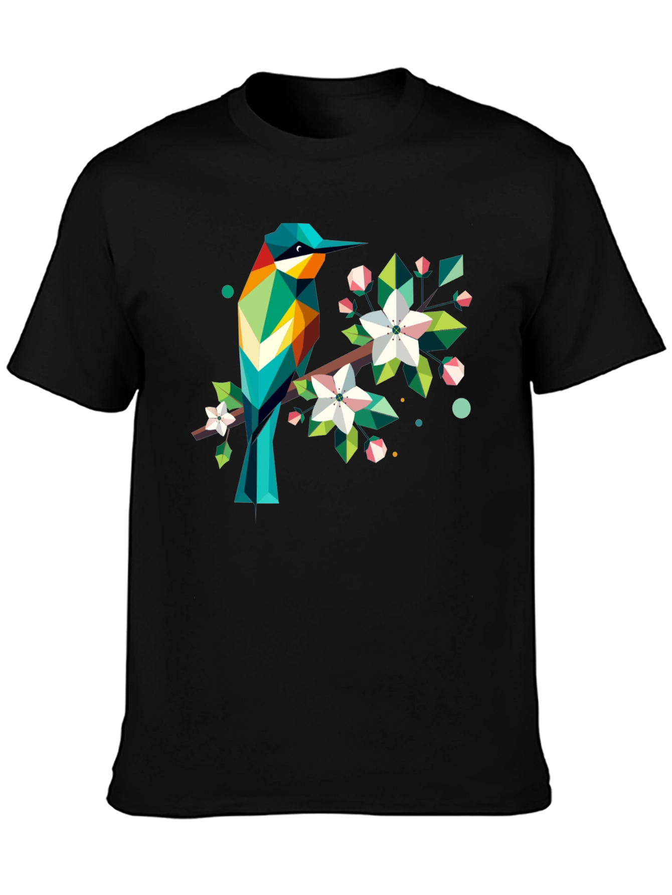 Geometric Bird Print Black T-Shirt