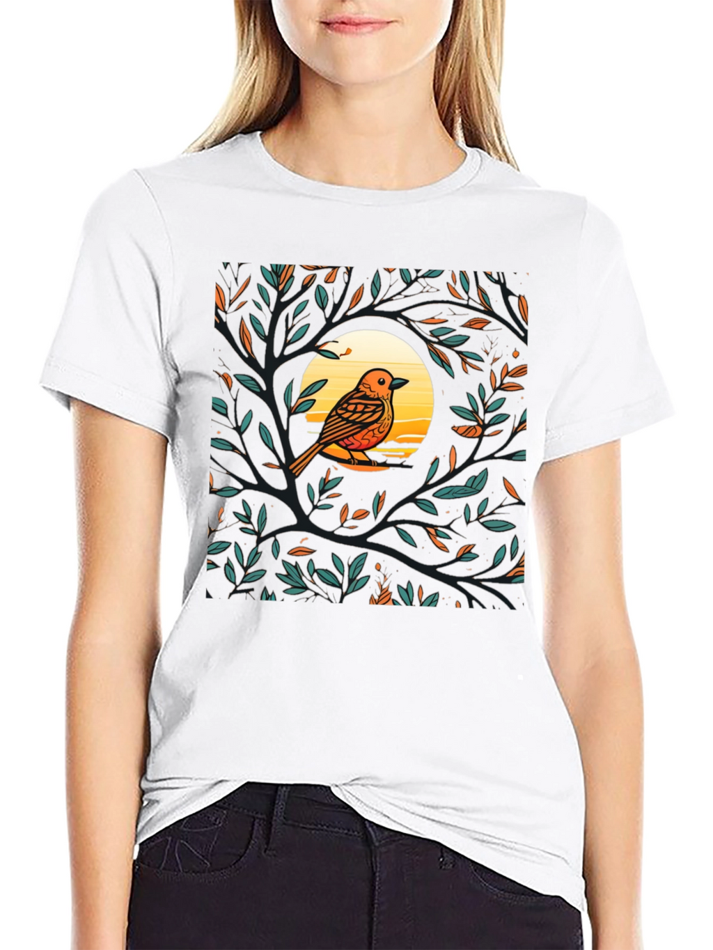 Bird on Branch Graphic Tee - Nature Inspired
