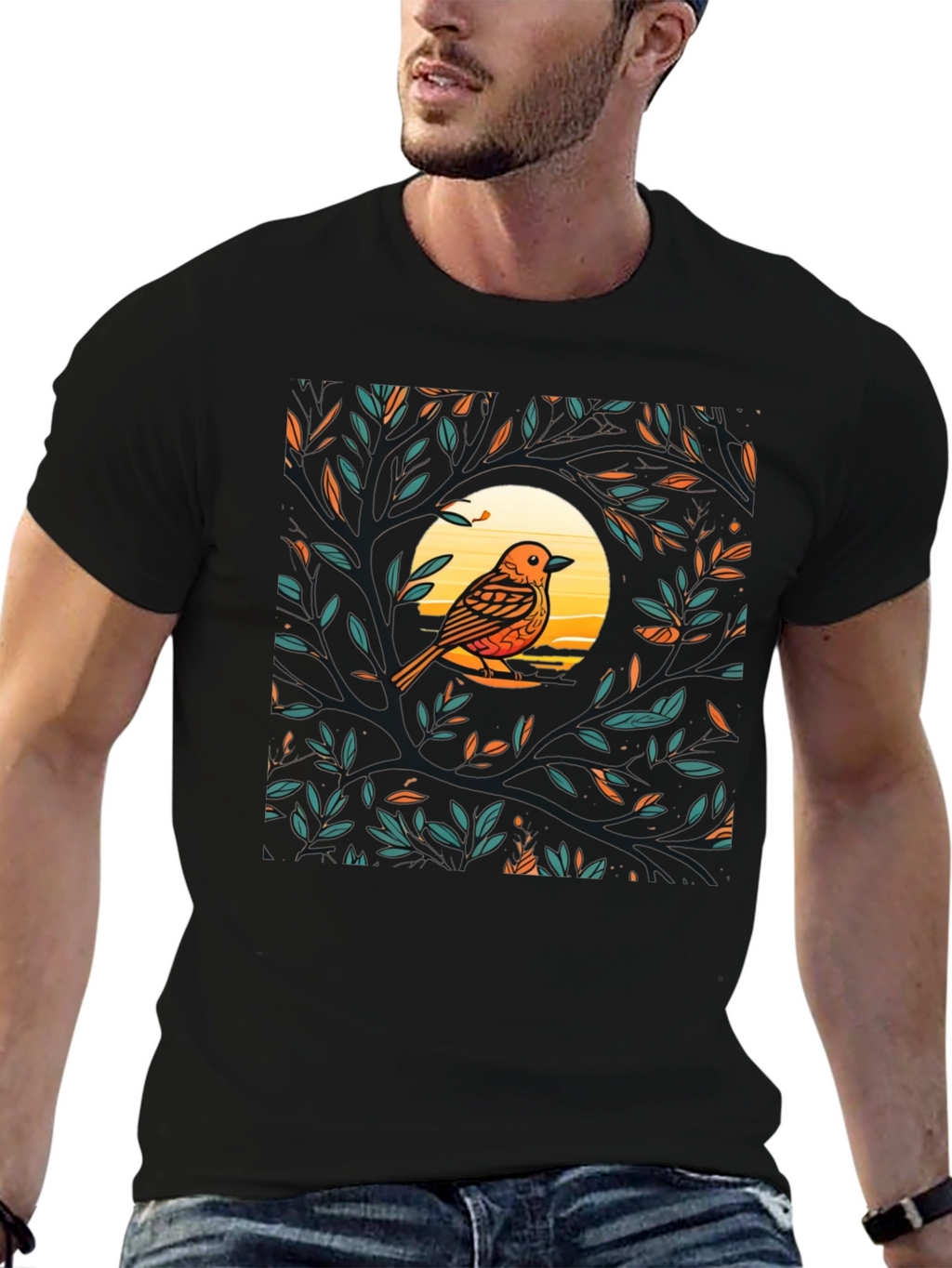 Bird on Branch Graphic Tee - Nature Inspired