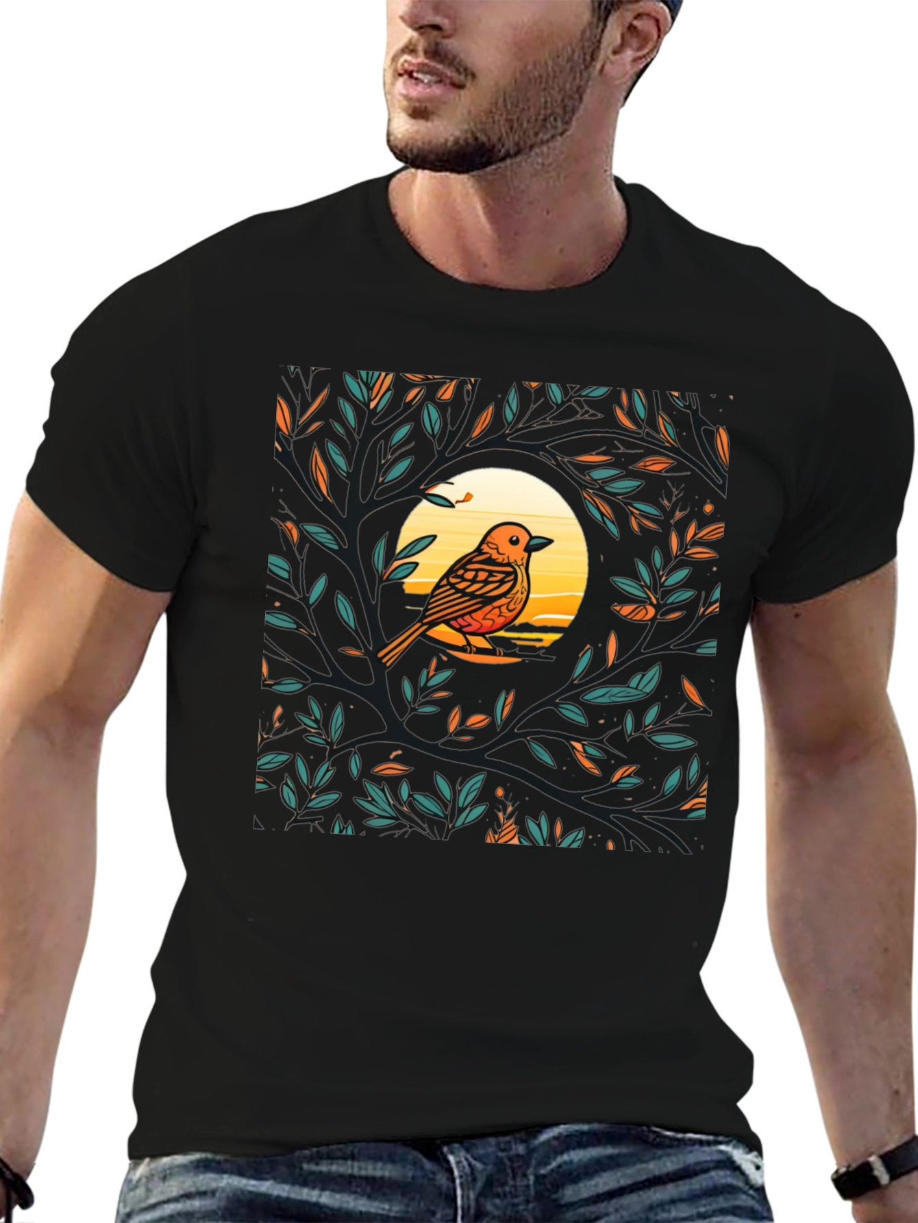 Bird on Branch Graphic Tee - Nature Inspired